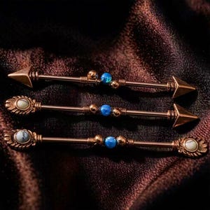 14G  barbell Industrial jewelry piercing ear piercing  earrings Aubert Opal Ear Bridge Nail Nail with Double Ear Holes