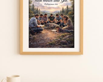 Arte mural cristiano de grupo de oración: impresión digital de las Escrituras