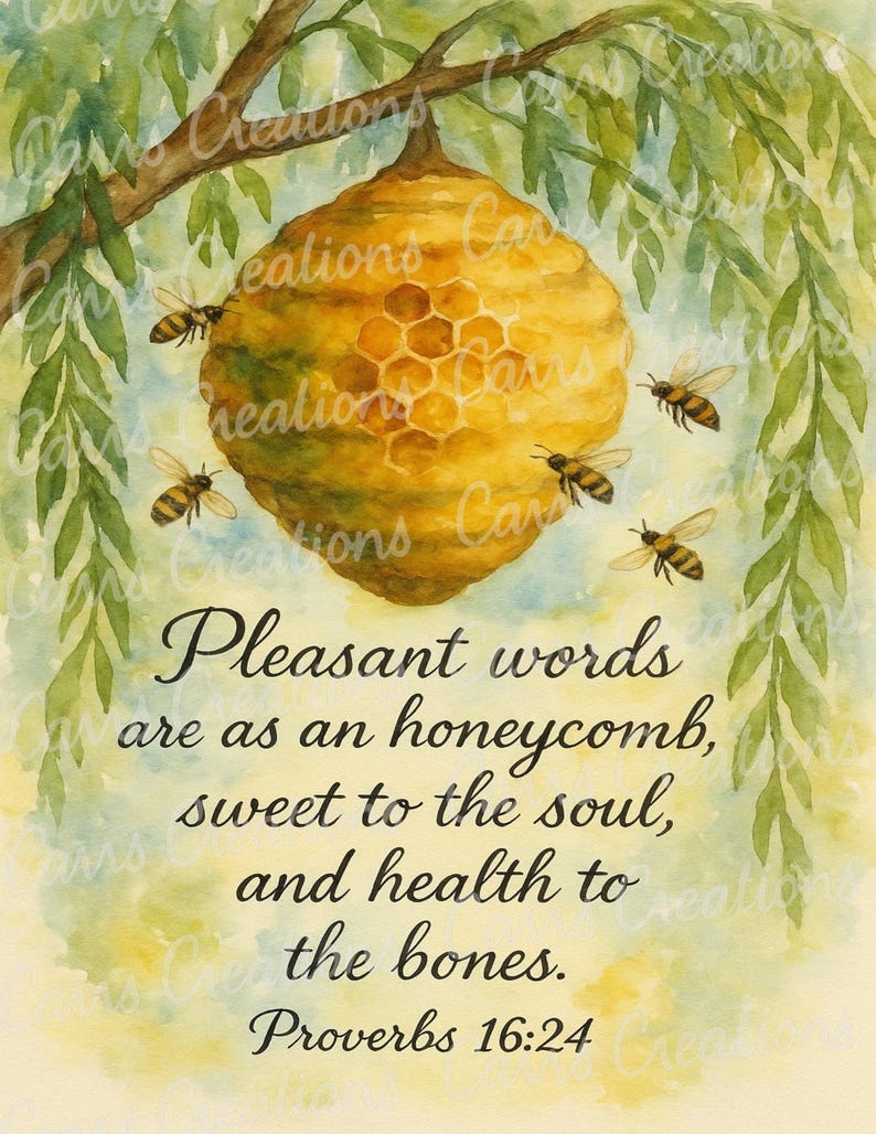 Bee Honeycomb KJV Verse Print - Proverbs 16:24 (digital Download) - Etsy