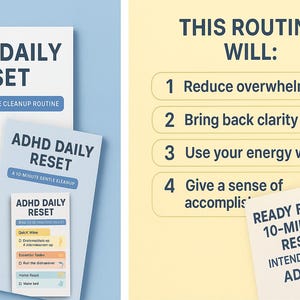 ADHD Daily Reset – Minimalist Printable Routine Checklist (Instant Download)