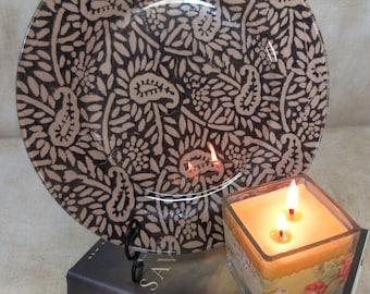 Dinnerware service for 4,Fabric backed glass plates,reverse decoupage. Gift for Mom, wedding shower, treat yourself. Dinner 10.5" Salad 7.5"