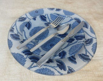 Dinnerware service for 4, Fabric backed glass plates. Gift for Mom, wedding shower, treat yourself