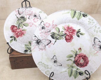 Dinnerware service for 4,Fabric backed glass plates,reverse decoupage. Gift for Mom, wedding shower, treat yourself. Dinner 10.5" Salad 7.5"