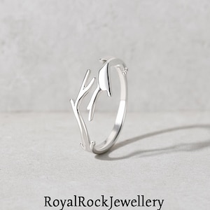 925 Sterling Silver Minimalist Open Ring, Twig Branch Ring, Dainty Adjustable Stacking Ring for Women