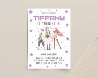 Bearbeitbare KPop Dämonenjäger Geburtstagseinladung, Anime Party einladen, Digital Download, Canva Vorlage