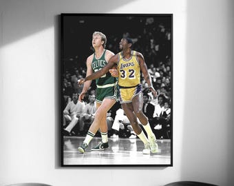 Magic and Bird Duel Poster, Wall Art Print, Basketball Poster, Sport Poster (Digital Download)