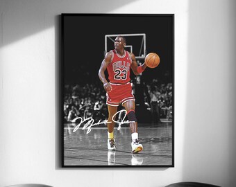 Michael Jordan On Court Poster, Retro Basketball Art (Digital Download)