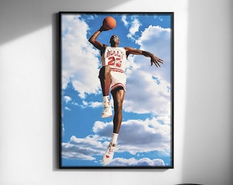 Flying Jordan Poster Print PNG, Retro Basketball Art Print (Digital Download)