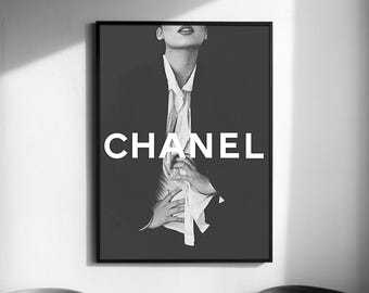 Chanel Girl Poster Print, Wall Art Design, Black And White Women Posters Print, Digital Download