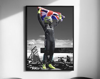 Luigi Hamilton with UK Flag Poster, Sport Poster, Vintage Retro Poster, Racing Poster (Digital Download)