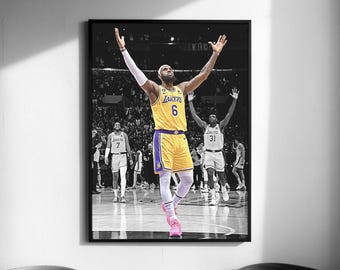 King James Iconic Pose on Court Poster, Wall Art Print, Basketball Poster, Sport Poster (Digital Download)