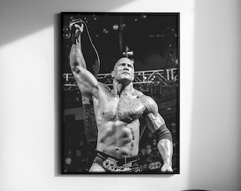 Poster Print The Rock Prime, Wrestler Poster Black and White Wall Art (Digital Download)