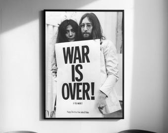 John Lennon War Is Over Poster, Black and White Music Print (Digital Download)