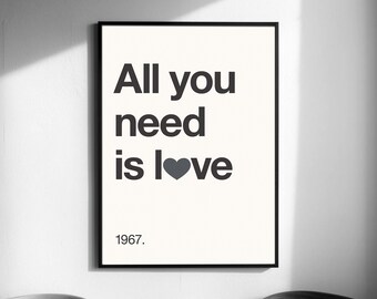 All You Need Is Love Music Poster, Minimalist Wall Art (Digital Download)