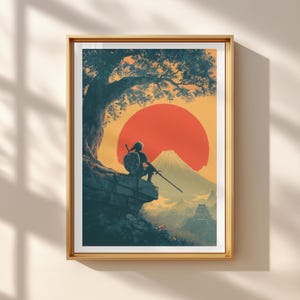 Zelda Mount Fuji Poster – Fantasy Watercolor Print | Japan Landscape Gaming Wall Art | Minimalist Illustration