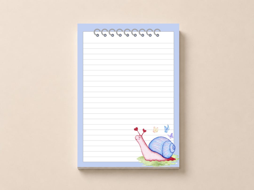 Snail Taking Notes Cute Snail Notepad | Kawaii Snail Memo Pad | Butterfly Stationery ...
