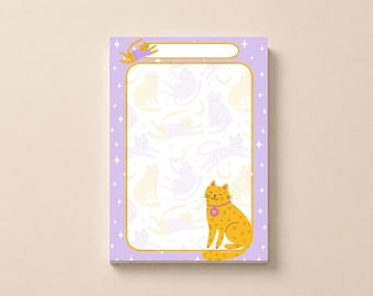 Sleeping Cat Notepad | Purple Cat Notes Pad | Kawaii Kitty Stationery | Cat Lover Memo Pad | Pastel Desk Notepad | Cat Mom Gift