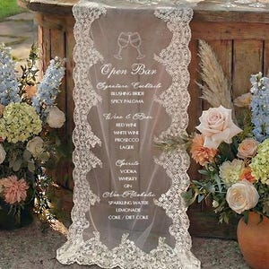Lace Sheer Bar Sign, Custom Bohemian Vintage Wedding Fabric Decor ...