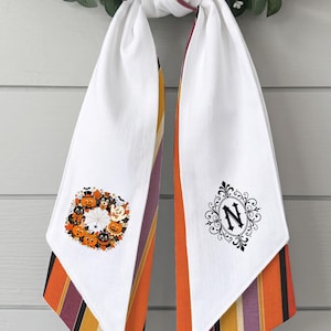 Wreath Sash Two Layer Fall Pumpkin Print Plaid Stripes Door Decor