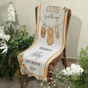 Personalized Fabric Welcome Banner: Little Cutie Baby Shower Citrus Orange Party Sign image 3