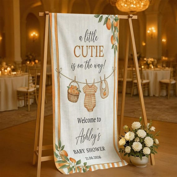 Personalized Fabric Welcome Banner: Little Cutie Baby Shower Citrus Orange Party Sign