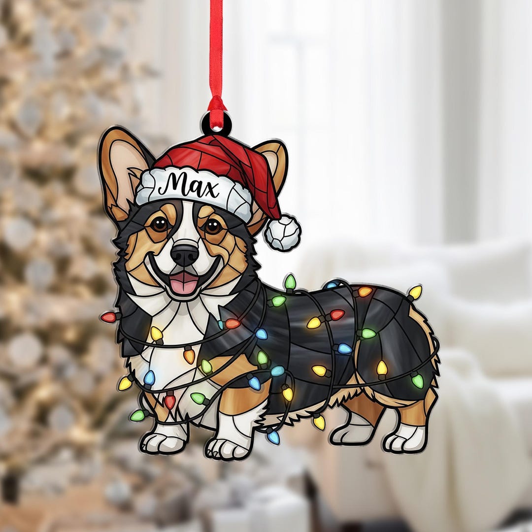 Personalized Corgi Ornament – Custom Dog Name, Santa Hat With Christmas ...