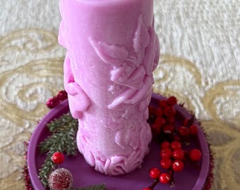 Lavender Floral Pillar Candle | Handmade Decorative Candle | Romantic Gift | Home Decor