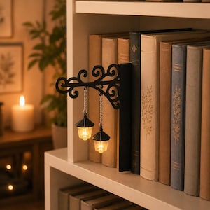 Gothic Bookshelf Decor, Mini Lantern Reading Light, Cozy Book Nook Accent
