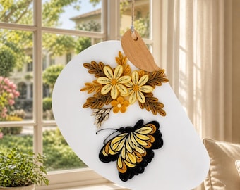 Handgefertigtes Quilling Schmetterlings-Windspiel, Papier Quilling Blumenwandbehang, Schmetterlings-Fensterdekor, Handgefertigte Fächerverzierung, Cottagecore Geschenk