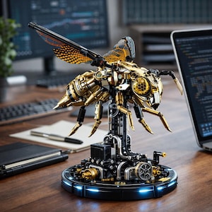 Mechanical Bee Building Block Kit, Steampunk Insect Desk Decor, STEM Toy