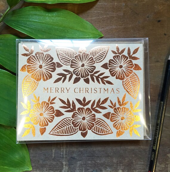 set of six foil stamped merry christmas cards