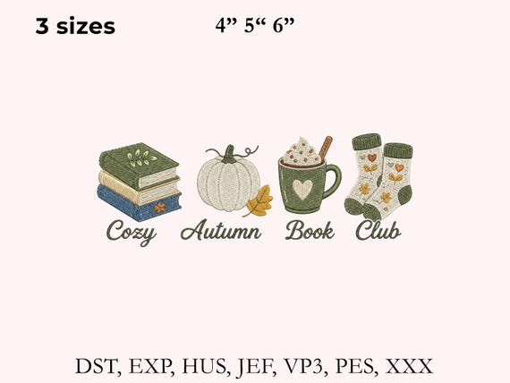 Cozy Autumn Book Club Embroidery Design, Fall Reading Machine Embroidery File, Book Lover Digital Pattern
