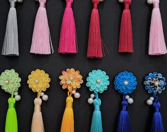 Handmade Tsumami Zaiku Flower Hair Pin, Japanese Kanzashi U Pin, Kimono Hair Accessory, Tassel Floral Hairpiece【Free shipping】
