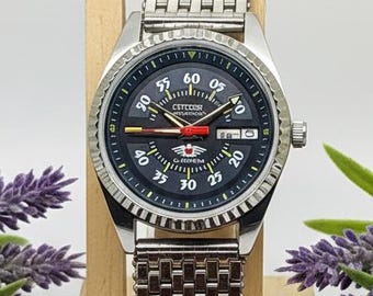シチズン 自動巻き メンズ腕時計 ヴィンテージ ブラック文字盤 日本製機械式 デイデイト 腕時計