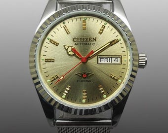 シチズン 自動巻き メンズ腕時計 ヴィンテージ ゴールド文字盤 日本製 機械式 デイデイト 腕時計