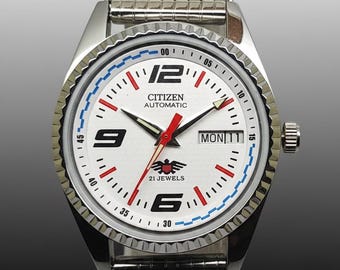 Automatyczny zegarek męski Citizen w stylu vintage z białą tarczą, japoński mechaniczny zegarek na rękę z datą i dniem
