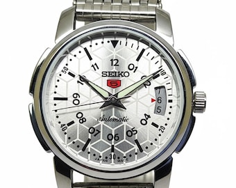 Orologio automatico Seiko 5 da uomo, quadrante argentato vintage, orologio meccanico giapponese con giorno e data