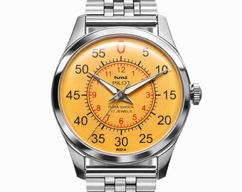 ヴィンテージ HMT パイロット メカニカルウォッチ | イエローダイヤル、インディアンヘリテージ