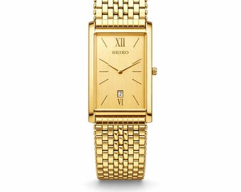 ヴィンテージ セイコー クォーツ 長方形ドレスウォッチ、ゴールド文字盤、ゴールドステンレススチール