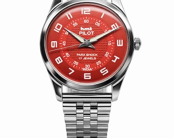 HMT Pilot Vintage Mechanical Watch for Men Indian Heritage Wristwatch Red Dial