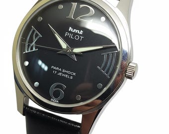 HMT パイロット ヴィンテージ 機械式腕時計 メンズ インディアンヘリテージ 腕時計 ブラック文字盤