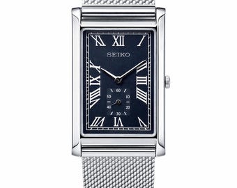 ヴィンテージ セイコー クォーツ 長方形ドレスウォッチ、ブルーダイヤル シルバーステンレススチール