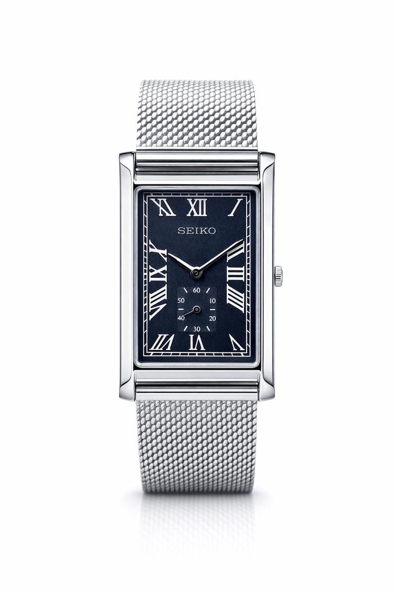 Vintage Seiko Quartz Rectangular Dress Watch, Blue Dial Silver ...