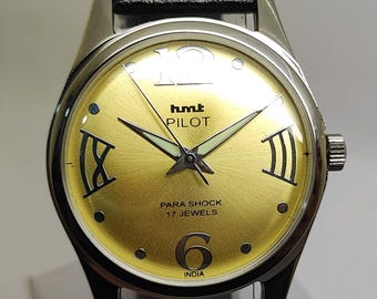 HMT パイロット ヴィンテージ 機械式腕時計 メンズ インディアンヘリテージ 腕時計 イエロー文字盤