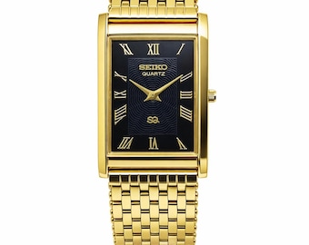 ヴィンテージ セイコー クォーツ 長方形ドレスウォッチ、ブラックダイヤル ゴールドステンレススチール