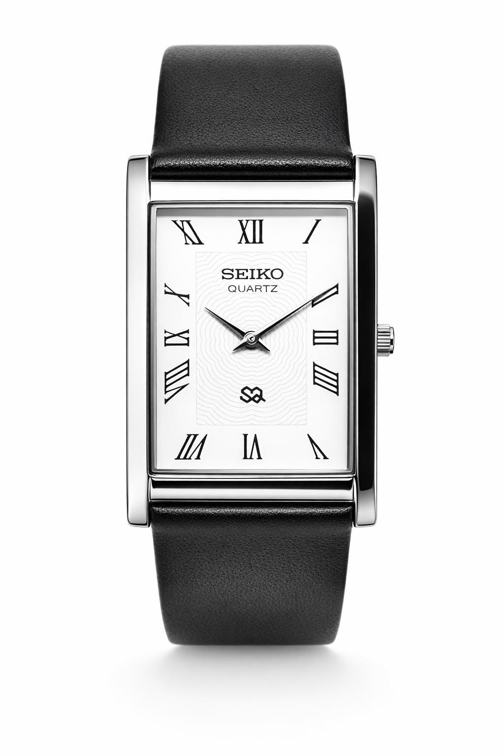 Vintage Seiko Quartz Rectangular Dress Watch, White Dial Black Leather…