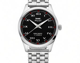 ヴィンテージ HMT パイロット メカニカル ウォッチ | 手巻き、インドの伝統、ピュア ブラック ダイヤル。