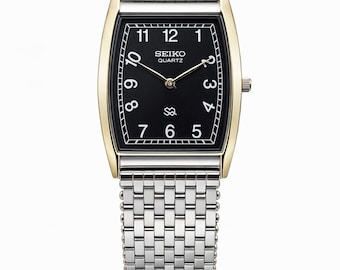 ヴィンテージ セイコー クォーツ 長方形ドレスウォッチ、ブラックダイヤル シルバーステンレススチール