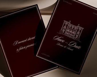Old Money Save the Date Template | Burgundy Wedding Save the Date | Editable Canva Save the Date