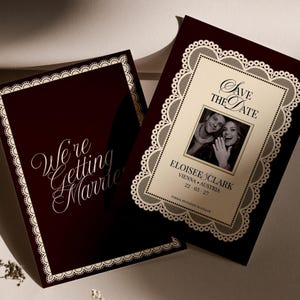 Old Money Save the Date Template, Vintage Lace Wedding Save the Date, Luxury Photo Save the Date, Editable Canva Wedding Announcement